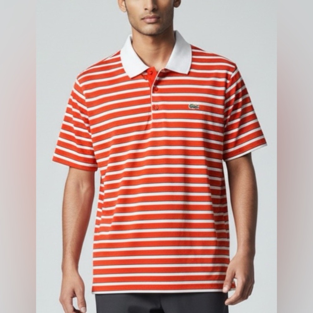 Lacoste Men's Polo Shirt in Red and White Stripes